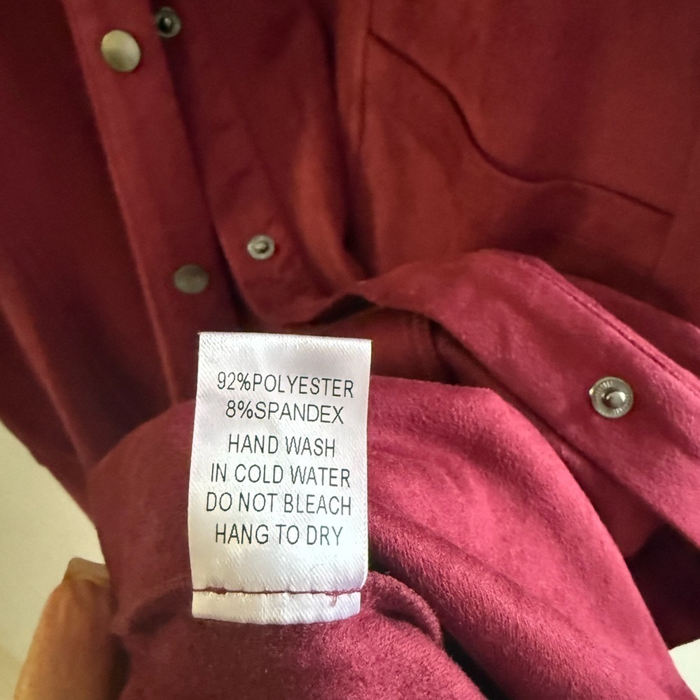 Joh Apparel Anne Stretch Suede Shirt Dress Burgundy Wine Red Long Sleeve L - Picture 5 of 5